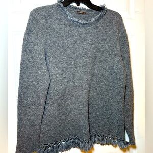 J McLaughlin Grey & Silver Metallic Fringe Tassel Sweater Size Large Alpaca Wool